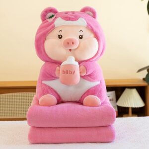 Peluche con cobija cerdito en pijama de lotso