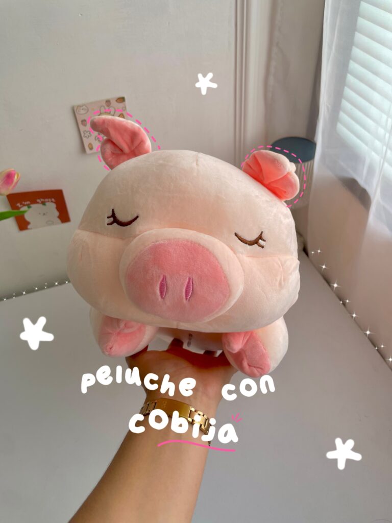 Peluche con cobija cerdito con alas