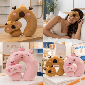 Cojín viajero con tapaojos de capybara